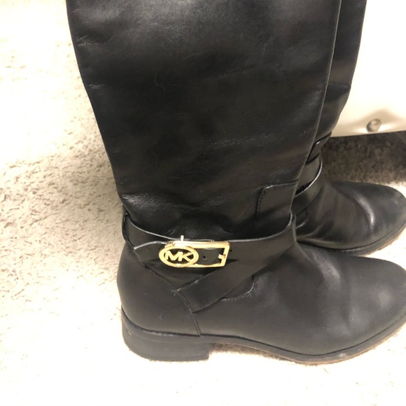 Michael Kors Shoes - Michael Kors Black Leather Combat Moto Boots with Gold Buckle